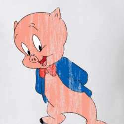 Porky Pig Looney Tunes Retro Cartoon Character Worn Look Gift T Shirt