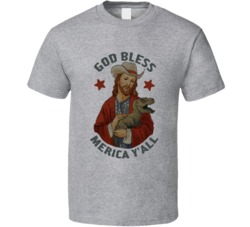 Cool Funny God Bless Merica Jesus Baby T Rex Funny  T Shirt