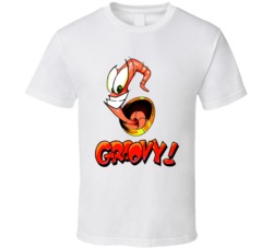 Cool Retro Video Game Earth Worm Jim Groovy  T Shirt
