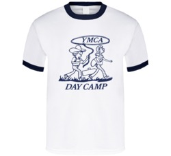 Cool Retro YMCA Day Camp Navy Blue Ringer   T Shirt