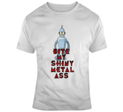 Futurama Bite My Shiny Metal Bender Cartoon Fan  T Shirt