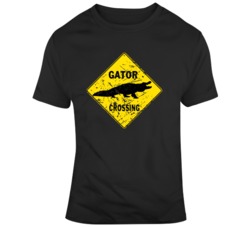 Gator Crossing Warning Sign Distressed  T Shirt