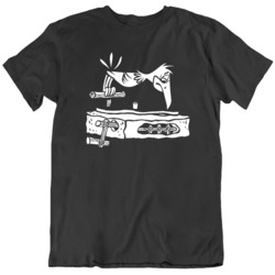 Retro Cartoon Flintstones Record Player Fun Black T Shirt