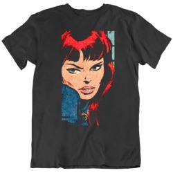 Retro Comic Black Widow Fan   T Shirt