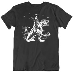 Jesus Riding Dinosaur Ufo Bigfoot Funny Black T Shirt