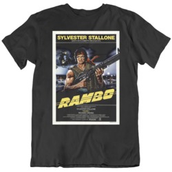 Retro 80's  Movie Rambo First Blood Italian Poster Fan Black T Sh