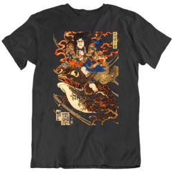 Riding Waves On Back of A Giant Toad Japanese  Retro Art Poster  T Shi