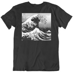 The Great Wave Off Kanagawa  Japanese Art Poster Black and White  T Sh
