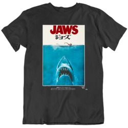 Classic Retro Movie Jaws Movie Poster Black V1 T Shirt