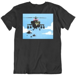 Cool Banksy Attack Choppers Ribbon Art   T Shirt