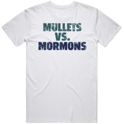 Mullets vs Mormons Distressed Football Fan  T Shirt