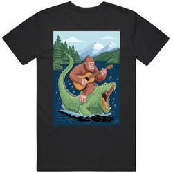 Bigfoot Riding The Lochness Monster  T Shirt