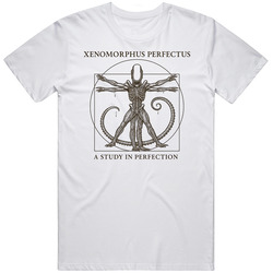 Xenomorphus Perfectus Alien Vitruvian Man T-shirt Sci-fi Horror Art Tee, Da Vinci Mashup T Shirt
