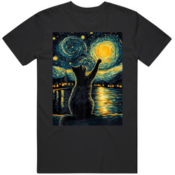 Black Cat Starry Night Van Gogh Cat Lover Gift T Shirt