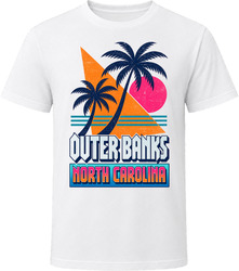 Outer Banks North Carolina Retro Palm Tree Beach Vacation Gift T Shirt