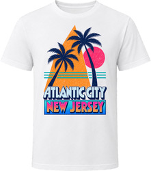 Atlantic City New Jersey Retro 80s Beach Palm Tree Vacation T Shirt