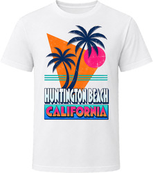 Huntington Beach California Retro 80s Beach Palm Tree Vacation T Shirt