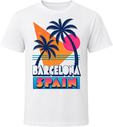 Barcelona Spain Vintage 80s Beach Sunset Souvenir T Shirt