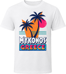 Mykonos Greece Retro Palm Tree Beach Vacation Gift T Shirt