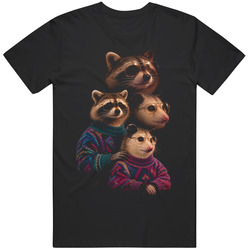 Vintage Retro Raccoon and Opossum  Portrait Montage Funny Olan Mills Parody v2 T Shirt