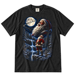 Funny Laughing Santa Under a Moonlit Sky Christmas Gift Idea Fan T Shirt
