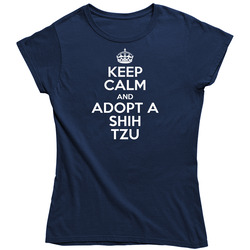 Keep Calm And Adopt Shih Tzu Rescue Dog Vintage Classic Navy Blue Ladies T Shirt