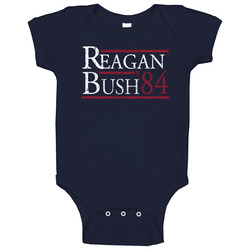 Reagan Bush 1984 Presidential Vintage Classic Navy Blue Baby One Piece Reagan Bush 1984 Presidential Vintage Classic Navy Blue Baby One Piece