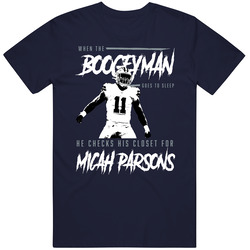 When The Boogeyman Goes To Sleep He Checks For Micah Parsons Navy Vintage Classic Navy Blue T Shirt When The Boogeyman Goes To Sleep He Checks For Micah Parsons Navy Vintage Classic Navy Blue T Shirt