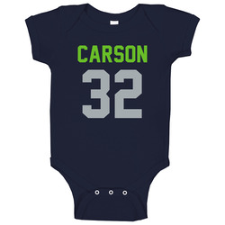 Chris Carson # 32 Jersey Back Seattle Football Team Fan For Navy Vintage Classic Navy Blue Baby One Piece Chris Carson # 32 Jersey Back Seattle Football Team Fan For Navy Vintage Classic Navy Blue Baby One Piece