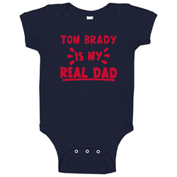 Tom Brady Is My Real Dad Funny Football New England Fan Vintage Classic Navy Blue Baby One Piece