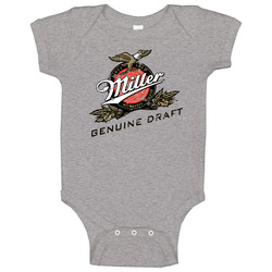 Miller Genuine Draft Mgd American Beer Logo Label Drinking Vintage unisex Sports Grey Classic Baby One Piece