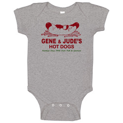 Gene And Jude's Hot Dog Fast Food Restaurant Sign Fan Logo Vintage unisex Sports Grey Classic Baby One Piece Gene And Jude's Hot Dog Fast Food Restaurant Sign Fan Logo Vintage unisex Sports Grey Classic Baby One Piece