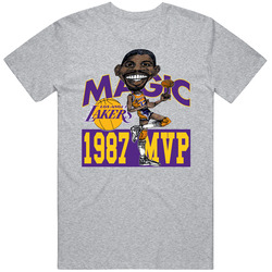 Magic Johnson 1987 Mvp Retro Basketball Caricature Vintage unisex Sports Grey Classic T Shirt Magic Johnson 1987 Mvp Retro Basketball Caricature Vintage unisex Sports Grey Classic T Shirt