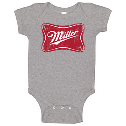 Miller Genuine Draft Mgd American Beer Retro Logo Label Drinking Raglan Vintage unisex Sports Grey Classic Baby One Piece