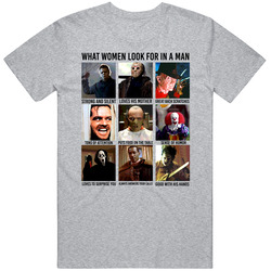 What Women Look For In A Man Horror Villains Halloween Movie Fan Vintage unisex Sports Grey Classic T Shirt What Women Look For In A Man Horror Villains Halloween Movie Fan Vintage unisex Sports Grey Classic T Shirt