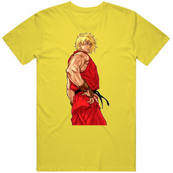 Street Fighter Ken Retro Vintage Daisy Yellow Cotton T Shirt Street Fighter Ken Retro Vintage Daisy Yellow Cotton T Shirt