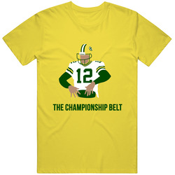 The Championship Belt Aaron Rodgers Playoff Football Lambeau Field Fan Retro Vintage Daisy Yellow Cotton T Shirt The Championship Belt Aaron Rodgers Playoff Football Lambeau Field Fan Retro Vintage Daisy Yellow Cotton T Shirt