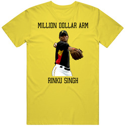 Baseball India Rinku Singh Pittsburgh Million Dollar Arm Retro Vintage Daisy Yellow Cotton T Shirt Baseball India Rinku Singh Pittsburgh Million Dollar Arm Retro Vintage Daisy Yellow Cotton T Shirt