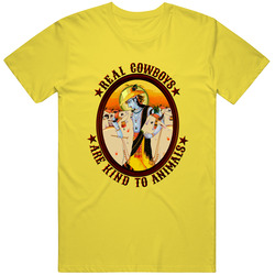 Real Cowboys Are Kind To Animals Retro Vintage Daisy Yellow Cotton T Shirt Real Cowboys Are Kind To Animals Retro Vintage Daisy Yellow Cotton T Shirt