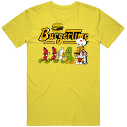Burger Time Art Work 80s Video Game Fan vintage retro daisy yellow T Shirt Burger Time Art Work 80s Video Game Fan vintage retro daisy yellow T Shirt