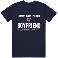 Jimmy Garoppolo Is My Boyfriend Just Doesn't Know New England Football Player Funny Fan Vintage Classic Navy Blue T Shirt