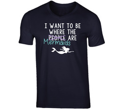 Where Mermaids Are Vintage Classic Navy Blue T Shirt
