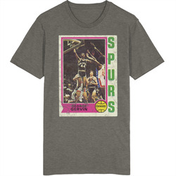 George Gervin 1974 Retro Sports Basketball Collectors Card Fan Worn Look Vintage Charcoal Grey Unisex Cotton T Shirt George Gervin 1974 Retro Sports Basketball Collectors Card Fan Worn Look Vintage Charcoal Grey Unisex Cotton T Shirt