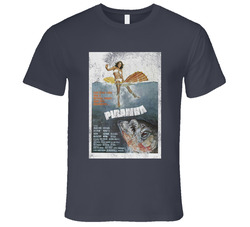 Piranha Vintage Distressed Scary Movie Poster Halloween Vintage Charcoal Grey Unisex Cotton T Shirt Piranha Vintage Distressed Scary Movie Poster Halloween Vintage Charcoal Grey Unisex Cotton T Shirt