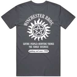 Winchester Bros. White Text Vintage Charcoal Grey Unisex Cotton T Shirt Winchester Bros. White Text Vintage Charcoal Grey Unisex Cotton T Shirt
