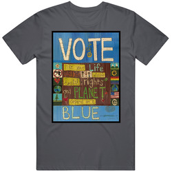 Vote Blue Classic T Vintage Charcoal Grey Unisex Cotton T Shirt