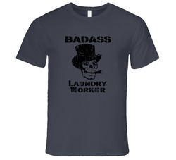 Badass Laundry Worker Skull Occupation Vintage Charcoal Grey Cotton T Shirt
