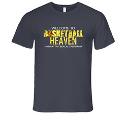 Welcome To Basketball Heaven Manhattan Beach, California Vintage Charcoal Grey Cotton T Shirt Welcome To Basketball Heaven Manhattan Beach, California Vintage Charcoal Grey Cotton T Shirt