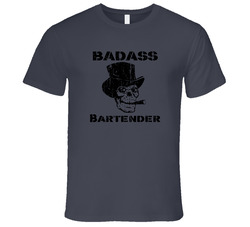 Badass Bartender Skull Occupation Vintage Charcoal Grey Cotton T Shirt Badass Bartender Skull Occupation Vintage Charcoal Grey Cotton T Shirt