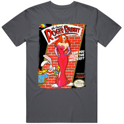 Who Framed Roger Rabbit Video Game Cover Worn Look Vintage Charcoal Grey Cotton T Shirt Who Framed Roger Rabbit Video Game Cover Worn Look Vintage Charcoal Grey Cotton T Shirt